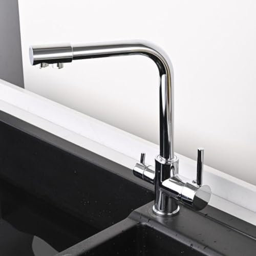 Grifos de Cocina Monomando de 3 vías con Filtro de Agua Potable, Grifo Giratorio de 360°, Grifo de Cocina de 3 vías de latón, Grifo Monomando de Cocina 3 en 1 Cromado