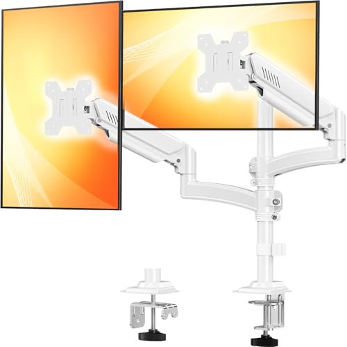 ELIVED Taller Dual Monitor Stand Long Arms for 13-32 inch Screens, Height Adjustable, VESA 75/100mm, Monitor Arm Desk Mount with Tilt Swivel Rotation, Up to 10KG, White, EV6034W