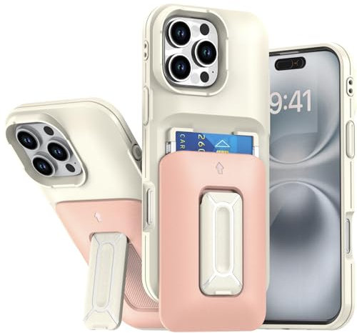 TYLYJSU Custodia per iPhone 16 PRO Max/16 Pro/16 Plus/16, Staffa Invisibile con Slot per Schede Coperchio Scorrevole Guscio in PC Antischock,Rosa,16