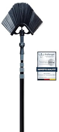 Neustanlo | Eckbesen mit Teleskop | 4,25 Meter | mit Schraubgewinde | Kunststoffborsten | Farblich Sortiert | Dachrinnenbesen Dreieckbesen mit Teleskopstange