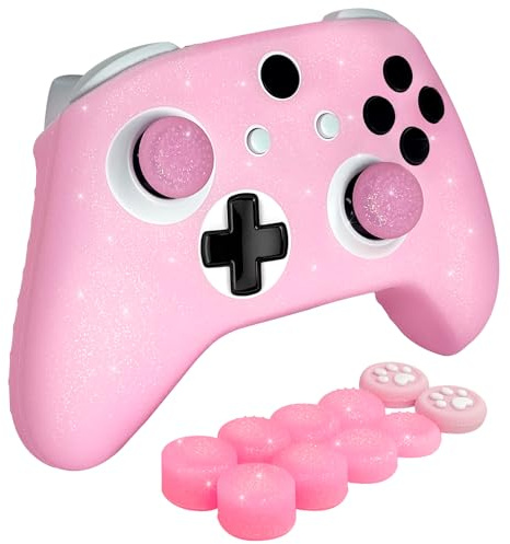 HLRAO Rutschfeste Silikon-Schutzhülle mit Glitzer, kompatibel mit Xbox One S/X Controller, 8 Stück Glitzer-Daumengriffkappen und 2 Griffkappen.