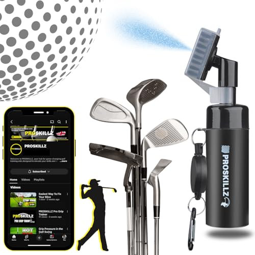 PROSKILLZ UK PRO Golf Club Brush Cleaner with Built-In Water Spray – Premium 180ml Groove Cleaning Tool with Retractable Clip & Nylon Bristles for Men, Women & All Golfers