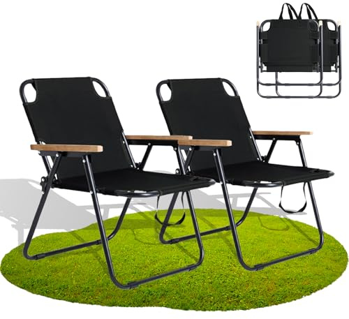 FUOIDYE Campingstuhl Faltbar, Klappstuhl Faltstuhl Camping, Campingstuhl 2er Set, Anglerstuhl mit Armlehnen, Faltbare CampingstüHle Gartenstuhl für Angeln Picknick Wandern, Tragfähigkeit 200kg