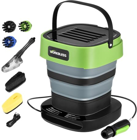 WORKBLESS Rondella ad alta pressione portatile con serbatoio dell'acqua da 12 litri, batteria portatile ad alta pressione da 2000 mAh, lavatrice portatile per terrazza, doccia da campeggio e pulizia