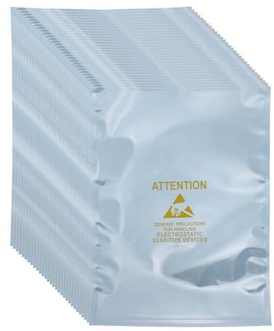 sourcing map 100 Pcs Anti Static Bags 8.3 x 11.8 Open Top ESD Shielding Bag with Labels for Hard Drive HDD SSD Electronic Device Motherboards, Silver Gray