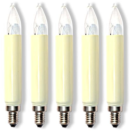 MLight 5 Stück Schaftkerzen 14V 3W E10 Normalschaftkerze Ersatzlämpchen für Weihnachtsbeleuchtung Lichterkette Schwibbogen Weihnachten