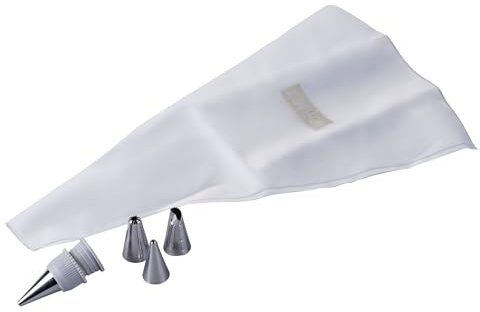 Zenker Sweet Sensation Spritzbeutel-Set mit 4 Edelstahl-Tüllen – Zum Dekorieren von Kuchen, Torten & Cupcakes, wiederverwendbar & spülmaschinengeeignet, Weiß