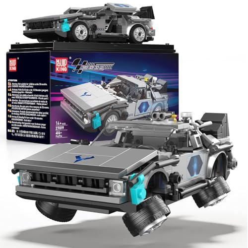 Mould King Speed Champions Zeitmaschine aus Zurück in die Zukunft - 2in1 Auto Klemmbausteine mit Acrylvitrine- Kreatives Geschenk für Kinder ab 9 Jahren - 27019