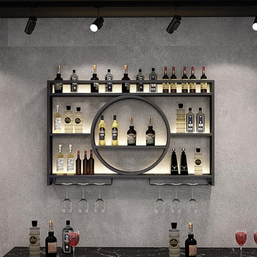 YCVAWEOD Casier à vin Flottant avec Support en Verre Présentoir Mural Moderne en Fer pour décoration de Bar à la Maison Organisateur de vin Suspendu et étagère à Alcool pour Salle à Manger Noir LWX