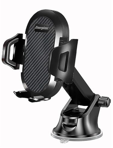 Energizer Support Téléphone Voiture à Ventouse Universel – Fixation Pare-Brise & Tableau de Bord – Rotation 360° Mode Portrait/Paysage – pour Smartphones de 4 à 7 – Ultra Stable – Noir
