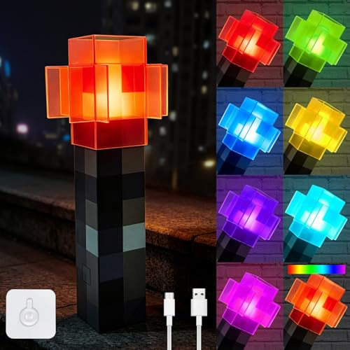 Nachtlicht mit 7 Farbe, Wall Fackel Lampe Nachttischlampe Wiederaufladbare | Hand oder Wandhalterung Beleuchtung 3D Nachtlampe für Kinder Geschenke, Zimmer Gaming und Party Deko