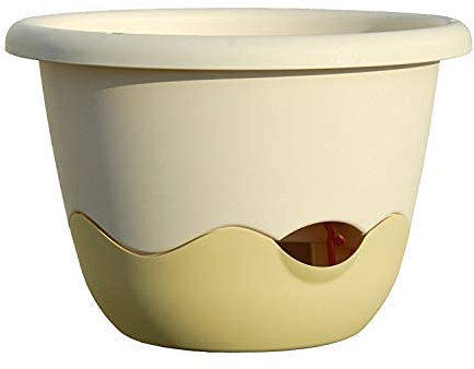 Plastia Blumenampel Mareta Ø 25 u. 30 cm Bewässerungsampel Hängeampel incl. Kette (Durchmesser: 30 cm, Hell + dunkel Elfenbein)