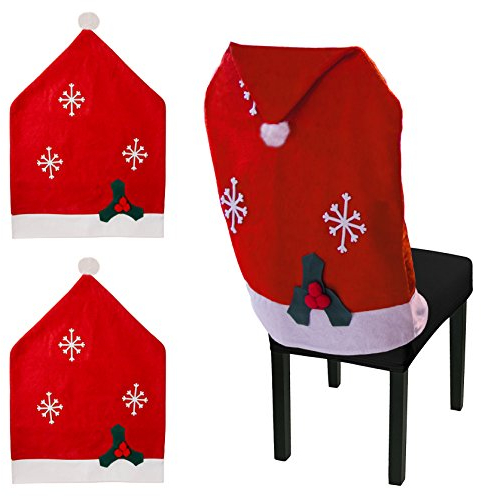 Urhome® Stuhlhusse für Weihnachten aus Filz | 2er Set I Elegante Husse als Weihnachtsdeko | Deko Stuhlschoner für Weihnachten Stuhlhülle | Weihnachtsmützen Stuhlüberzug