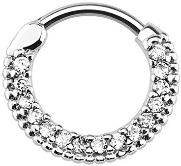 beyoutifulthings Piercing-Ring ZIRKONIA Universal-Piercing Brust Nippel Nase Septum Ohr Helix Click-Verschluss Edelstahl Silber Clear 1,6mm 8mm