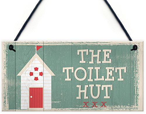 RED OCEAN The Toilet Hut Shabby Chic - Placa de pared para baño, diseño vintage de playa