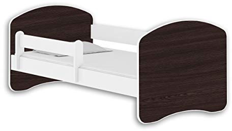 ACMA Jugendbett Kinderbett mit Einer Schublade mit Rausfallschutz und Matratze Weiß II 140 160 180 (160x80 cm, Weiß - Holz Wenge)