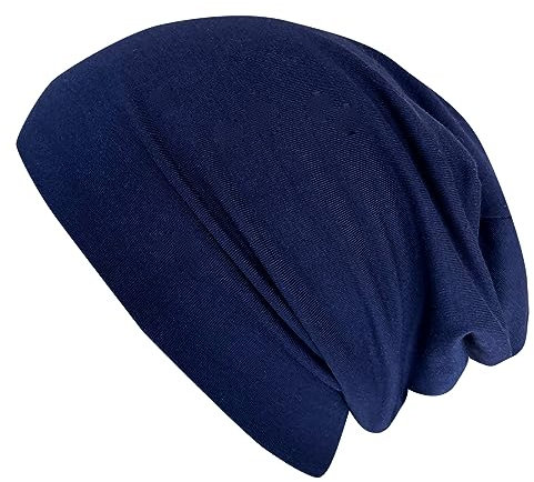 Wollhuhn ÖKO Jungen/Mädchen Bequeme Weiche Long Beanie/Mütze/Beanie-Mütze/Strickmütze/Kindermütze Jersey Gefüttert Übergangszeiten (Öko-Stoffe/Bio)… (Einfarbig Dunkelblau, L)
