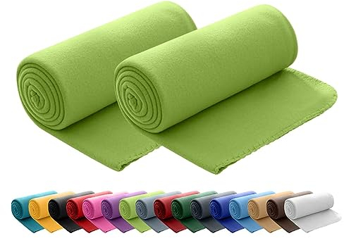 wometo 2er Set Polar Fleecedecke oekoTex 130x160 ca. 400g mit Anti-Pilling und Kettelrand grün grasgrün