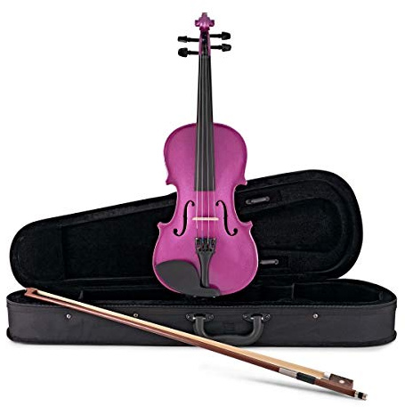 Student 1/2 Violin by Gear4music, Purple Sparkle | For beginners aged 6-10, quality tone woods, fine tuners for stable tuning, bow, hard foam case and rosin included