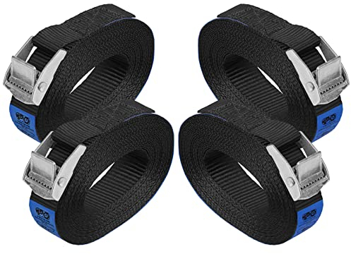 Zurrgurt Spanngurt belastbar bis 250 kg DIN EN 12195-2 Befestigungsgurt Klemmverschluss Befestigungsriemen schwarz Verschiedene Längen Stückzahlen, 4er Pack 2.5 cm x 4 m