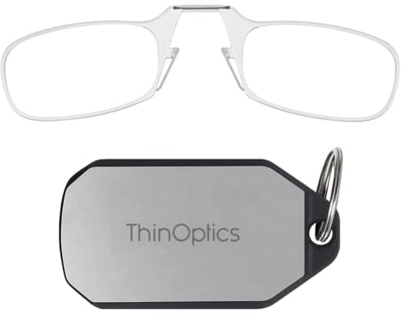 ThinOptics Lesebrille 2.00 rote Rahmen mit Schlüsselanhängeretui – kompakte faltbare rechteckige Brille – aufsteckbare Nase – Stärke 2,00 mit Flex-Fit-Technologie