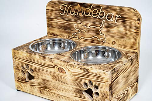 Der Einschneider Hundenapf Erhöht Futterstation Hund - Inkl. 2X 1600ml Edelstahl Hundenapf - Fressnapf Futternapf Napf Hundebar mit Holz Ständer - Napfbar für Mittelgroße Große Hunde - rutschfest