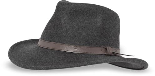 Sunday Afternoons Montana-Hut für Herren, Wollfilz, Fedora, Cowboyhut, UPF 50+, Sonnenschutz, 7,6 cm breite Krempe, Lederhutband, schmutzabweisend, dunkelgrau meliert, Größe M