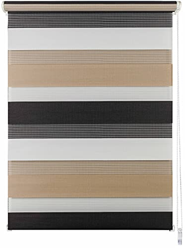 ondeco Doppelrollo Klemmfix Duo Rollo für Fenster ohne Bohren, Sonnenschutz Plisseerollo lichtdurchlässig und Blickdicht Cappuccino 120x160 cm