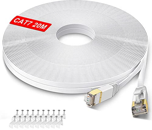 GLCON 20m Cat 7 Netzwerkkabel, Ethernet Kabel 10 Gigabit Lan Kabel Flach 600Mhz Internetkabel RJ45 Kabel Patchkabel für PC PS5 Xbox Switch Modem