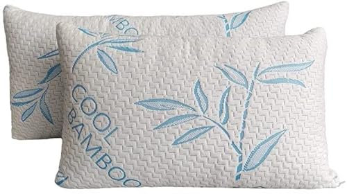 ComfySleep Queen-Size, Viskosekissen aus Bambus, zum Schlafen, kühlend, geschredderter Memory-Schaum, verstellbares Bettkissen mit abnehmbarem/waschbarem Bezug (Queen-Size-Größe, 2 Stück)