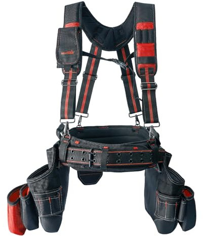 MELOTOUGH Pro Framer Kombi-System magnetische Werkzeugtasche für Schreiner, Werkzeuggürtel und Multifunktionsgürtel, Hosenträger (rot)