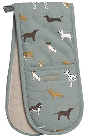 Sophie Allport - Fetch Double Oven Gloves, Heat Resistant, Thermal Layer, Dog Print, Kitchen Accessories