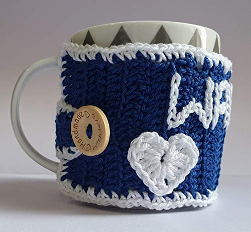 Crochet Personalised Mug Cozy Handmade Mug Cosy Christmas Gift Navy Blue