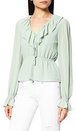 NA-KD Frill V-Neck Chiffon Blouse Blusas, Verde Claro, 36 para Mujer