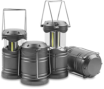 Lichamp Linterna LED de camping, paquete de 4 linternas alimentadas por pilas para cortes de energía, luz colgante plegable portátil esencial para el hogar, al aire libre, kit de supervivencia de
