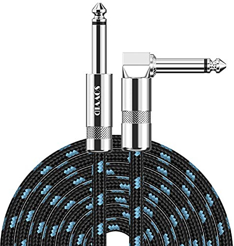 Sovvid Professional Guitar Cable 6M/20FT, Braided Guitar Lead Instrument Cables 6.35mm 1/4 Inch Jack Cord for Electric Guitar Bass, Amp, Speaker, Keyboard, Mandolin, Pro Audio (Black Blue)