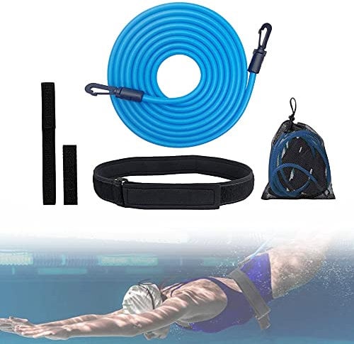 APJJ Schwimmgurt für Pool Schwimmgürtel 4M Erwachsene Kinder Einstellbare Schwimmtrainer Pool Schwimmgurt Gegenstromanlage Zum Einhängen Gegenstromanlage für Pool SchWiderstandstraining,Blau