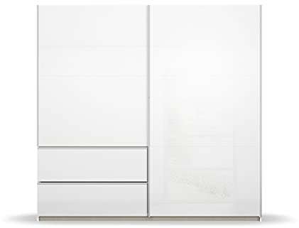 Rauch Möbel Sevilla Schrank Kleiderschrank Schwebetürenschrank, Weiß / Hochglanz Weiß, Griffleisten alufarbig, 2-türig, inkl. 2 Kleiderstangen, 2 Einlegeböden BxHxT 218x210x59 cm