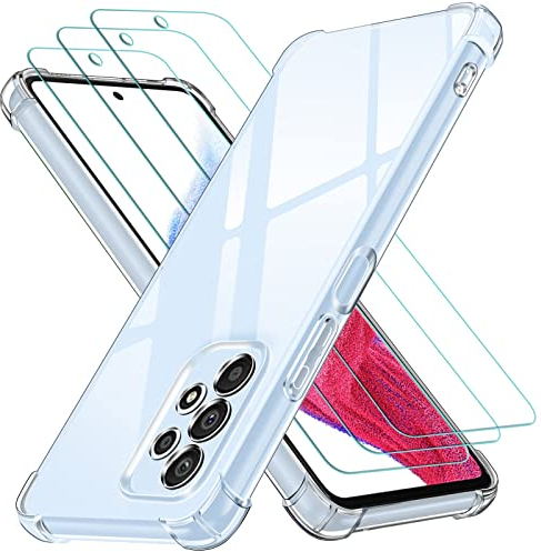iVoler Cover per Samsung Galaxy A53 5G, Antiurto Custodia con Paraurti in TPU Morbido e 3 Pezzi Pellicola Vetro Temperato, Ultra Sottile Trasparente Silicone Protettiva Case