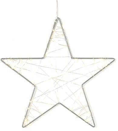 NCC-Licht LED Weihnachten Fensterdeko Glühwürmchen Stern Silber Warmweiß für 3 x AA Batterie