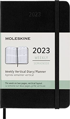 Moleskine Wochenplaner 2023, 12-Monats-Wochenkalender mit Vertikalem Layout, Vertikaler Wochenplaner, Hardcover, Taschenformat 9 x 14 cm, Farbe Schwarz