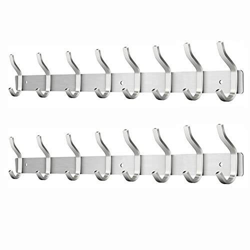MEIJO Garderobenhaken Edelstahl, Hakenleiste Kleiderhaken Wand mit 8 Haken, Garderobe Garderobenleiste Wandgarderobe für Schlafzimmer Bad Küche (Silber, 8 Haken 2 Stück)