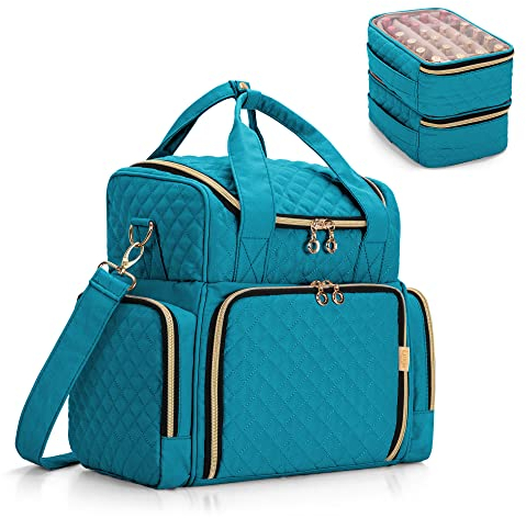 Luxja Organizador Esmaltes de Uñas para 48 Botellas y una Lámpara de Uñas, Bolsa para Esmalte de Uñas con 2 Bolsas Extraíbles, Estuche Esmalte de Uñas (Solo Bolsa), Verde Azulado