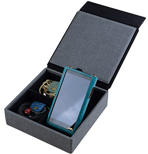 MITER CASE Tragetasche für DAP + Kopfhörer, handgefertigt, aus PU-Leder, für 2 IEM-Kopfhörer + 1 digitaler Audio-Player, Aufbewahrungsbox für 4 Kopfhörer, Schwarz