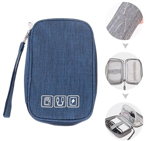 Small Electronic Accessories Organizer, Handhled Acopton Universal Compact Travel Digital Accessories Storage Bag for Portable Charger, Cables, Earphone, Cord, SD Card, Phone (Navy Blue)