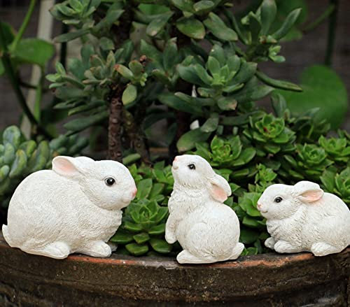 Lin's Wood Set of 3 Rabbit - Garden Animal Outdoor Ornaments Decor Statue for Patio Christmas Decoration Indoor Outdoor. (White)