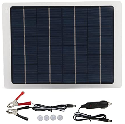 Goshyda Panneau Solaire Portable 10 W 12 V, Kit de Chargeur de Batterie Solaire avec 2 Sorties USB, Clip de Batterie, Prise Allume-Cigare, pour de Batterie 12 V, Accessoires de
