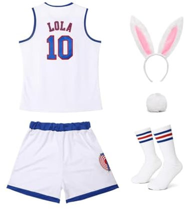 OTHERCRAZY Damen Lola #10 Space Movie Kostüme Cheerleading Top & Shorts Outfit mit 3-teiligem Zubehör XS-XXL