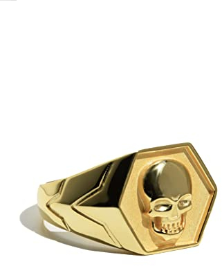 Rock and Steel | Herren Ring | Gold Ring | Siegelring | Totenkopf Ring aus 925 Sterling Silber | 18K Vergoldet (66 (21.0 mm))