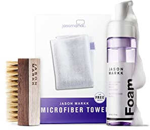 Jason Markk Gebrauchsfertiger Reinigungsschaum + Premium-Bürste + Mikrofasertuch-Bundle - Ultimative Sneaker-Pflege-Kombination zur Reinigung von Schuhen - ohne Wasser